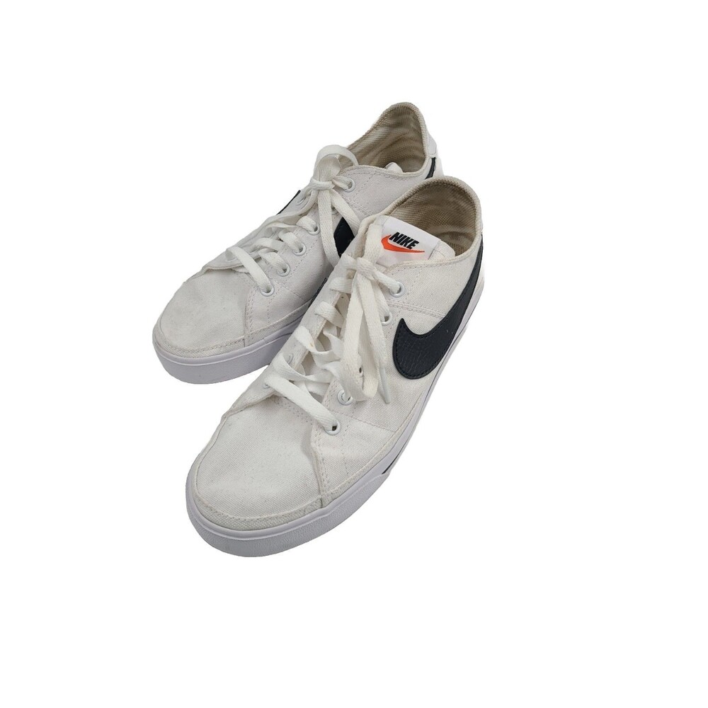 Nike Court Legacy Canvas Tennis Shoes White Black Swoosh Mens Size 7 CW6539-101